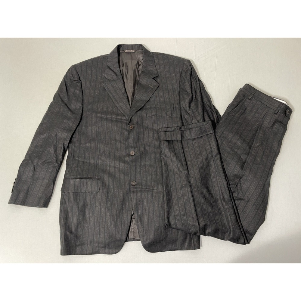 Canali Super 120s Wool Striped Two‎ Piece 3 Button Suit Brown Black Mens 54
